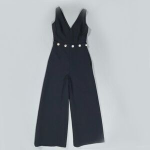 Tory Burch Fremont Jumpsuit Women Sz 2 Black Cropped Wide Leg‎ Sleeveless V-Neck